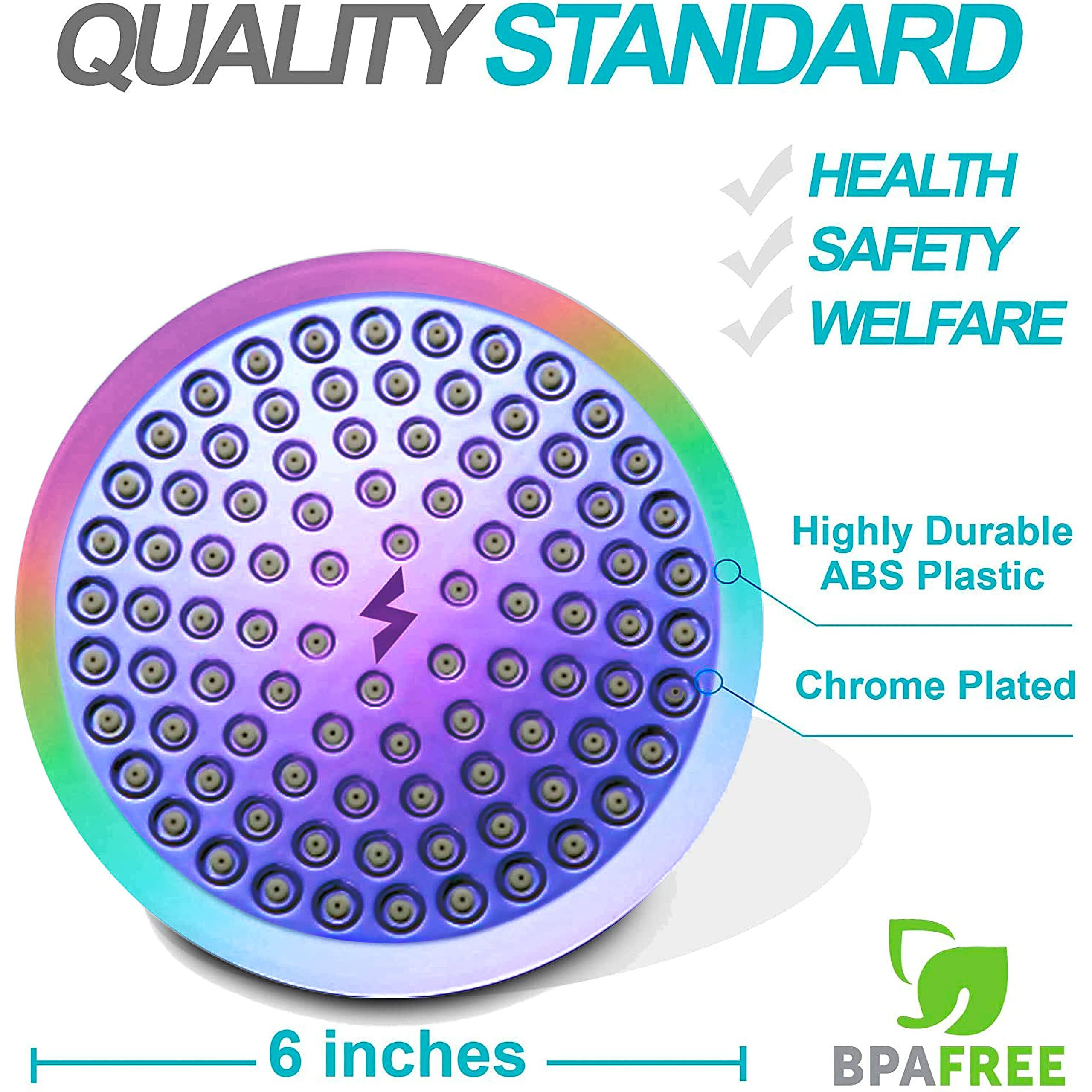 QUALITY STANDARD  
HEALTH SAFETY WELFARE  

Highly Durable ABS Plastic  
Chrome Plated  

6 inches  

BPA FREE