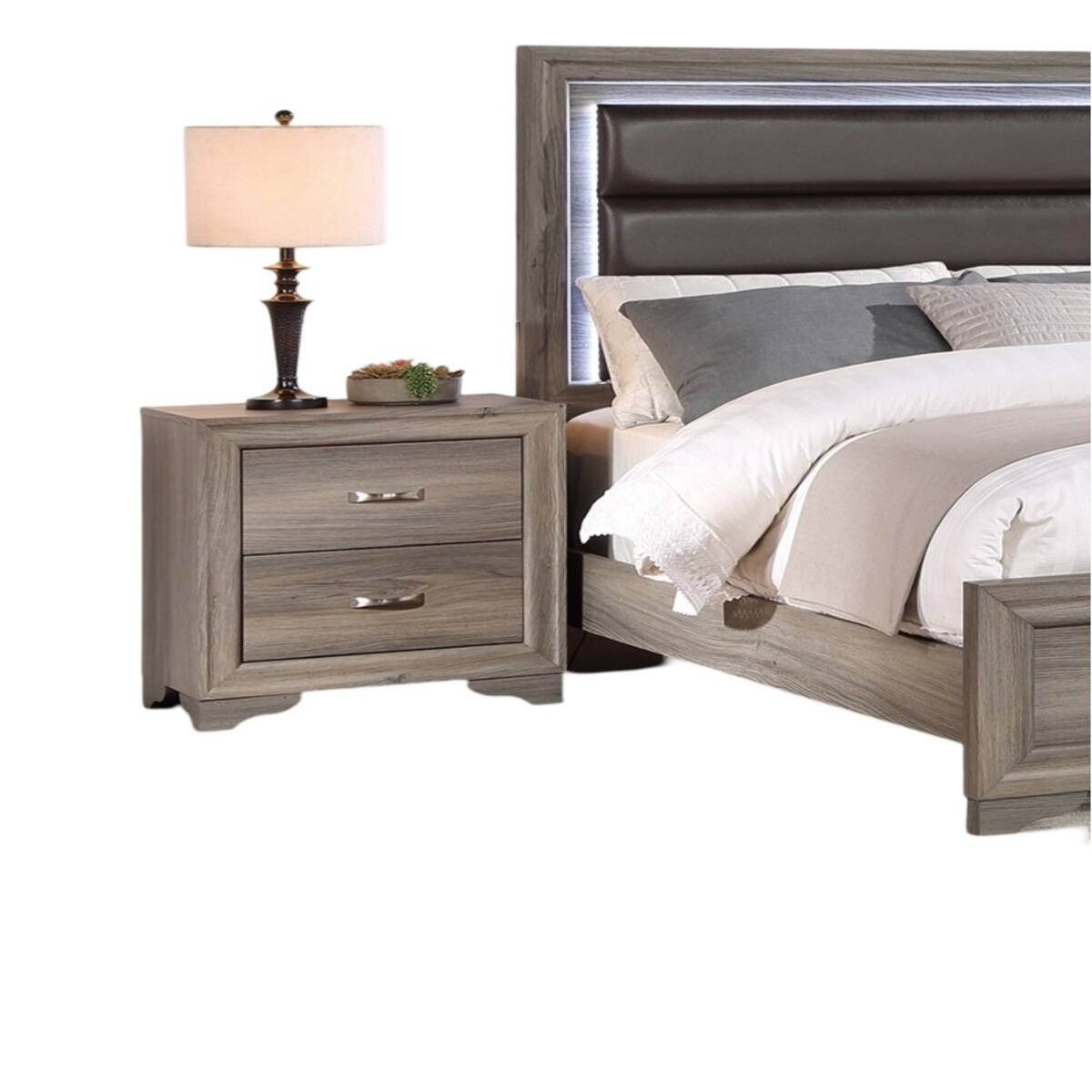 Loheer Modern Two Drawer Nightstand, Finish Wooden Bedside Table ...