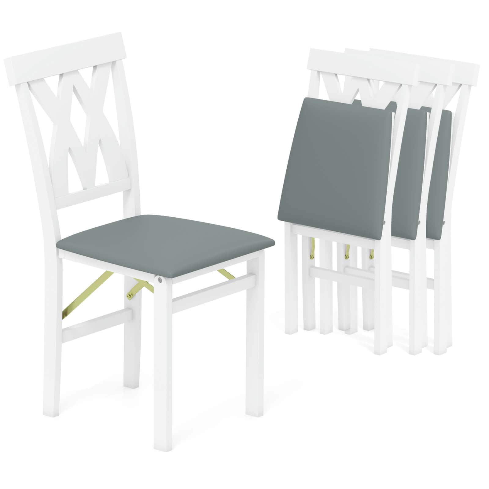 Costway - Folding Kitchen Chairs Set of 4 with Rubber Wood Frame Padded Seat PVC Leather - Gray,White price history on PriceWatchPro
