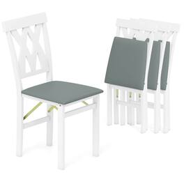 Costway - Folding Kitchen Chairs Set of 4 with Rubber Wood Frame Padded Seat PVC Leather - Gray,White