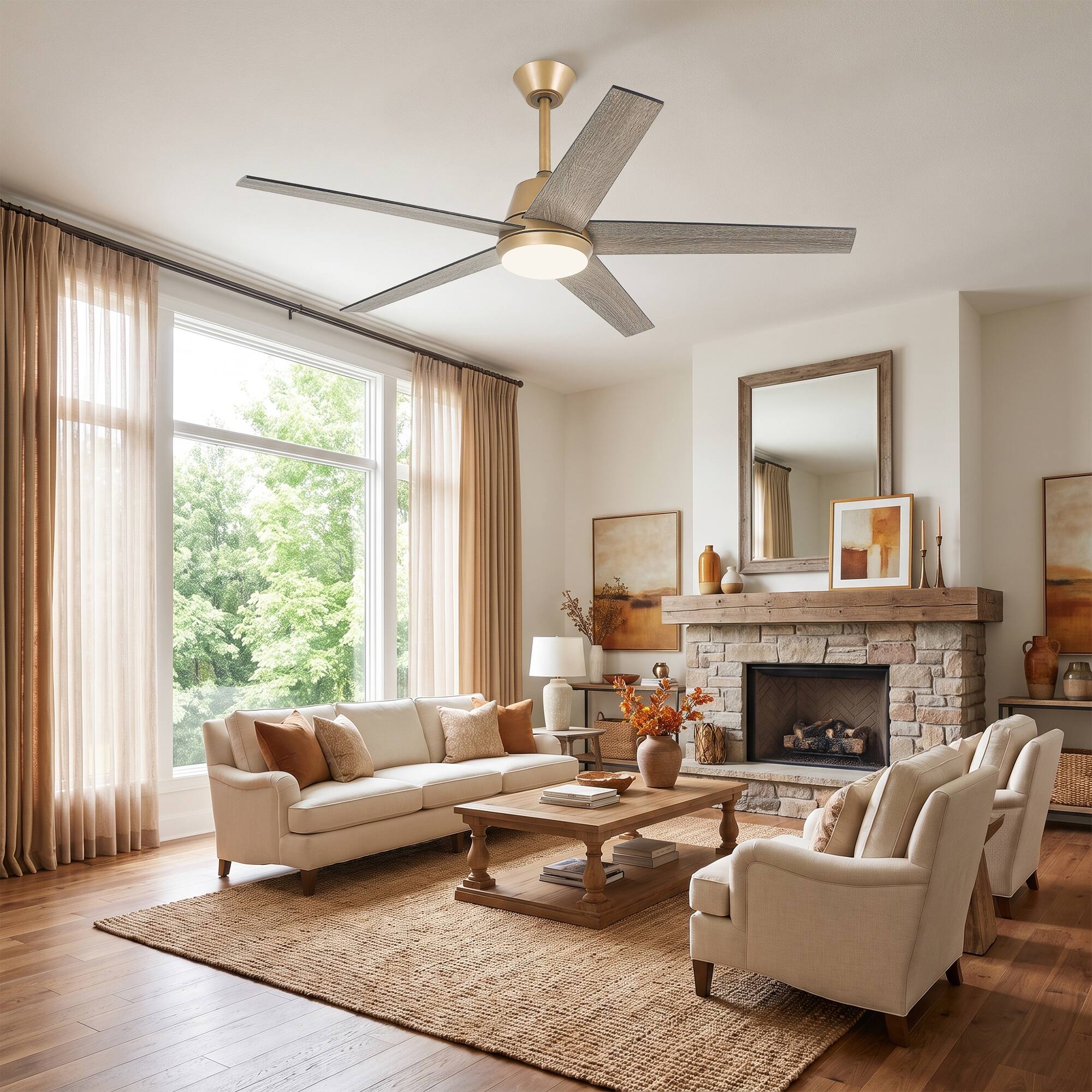 Angle. Vaczon - 52" Transition Dimmable LED Smart Ceiling Fan with Light and App, Remote and Reversible Blades - Gold.