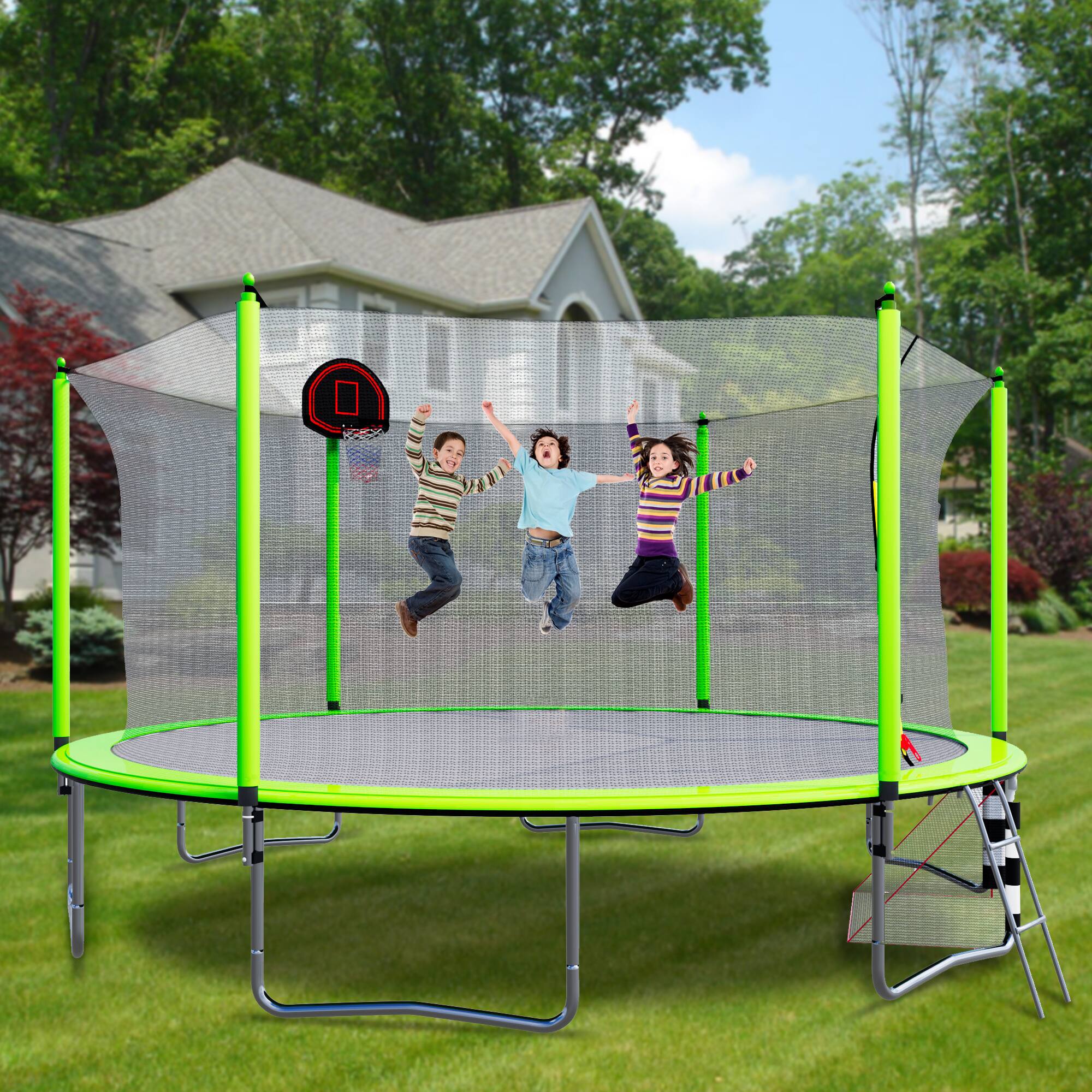 Back. LOVMOR - Lovmor 16 FT Trampoline with Basketball Hoop and Ladder Recreational Trampoline for Adults.