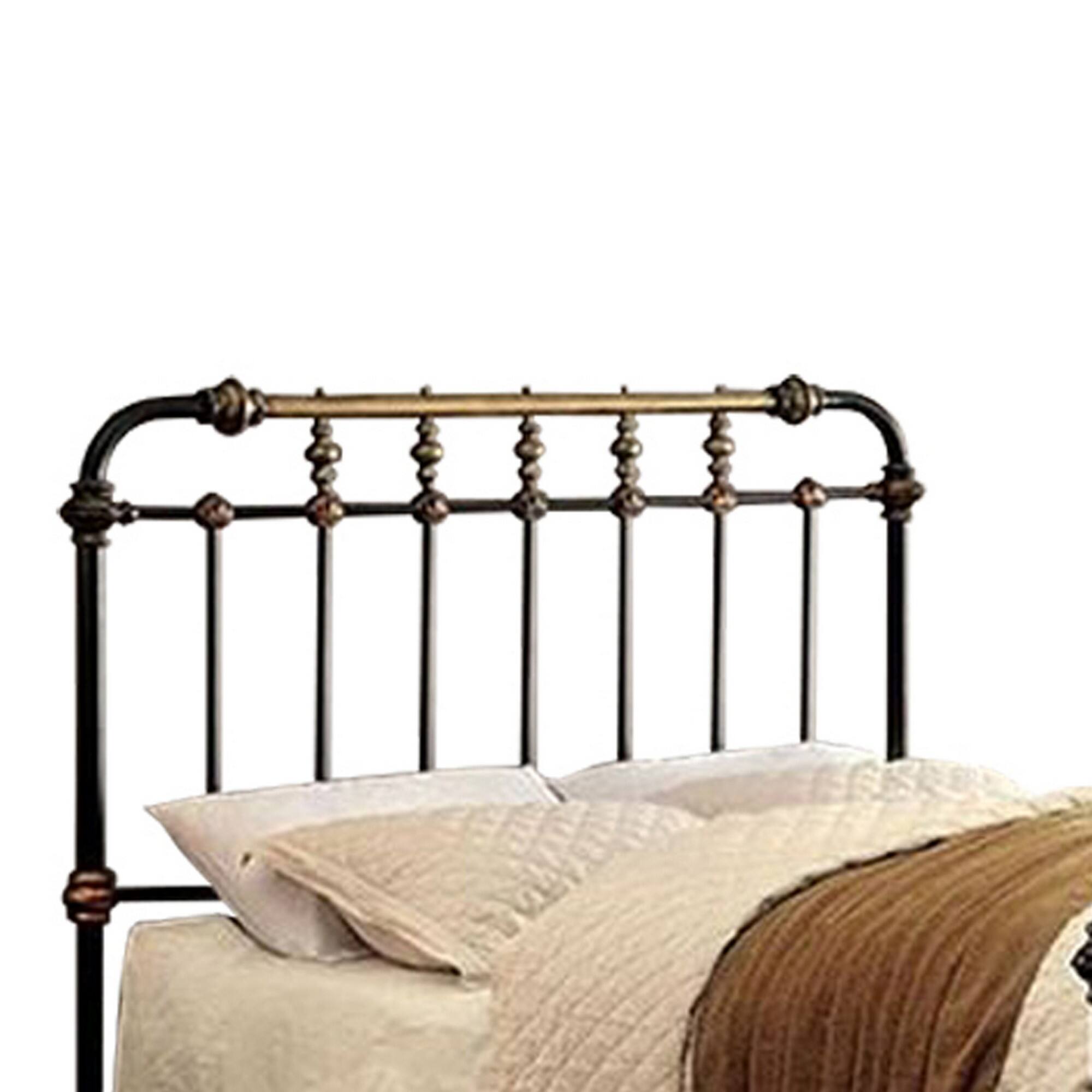 Alt View 1. Manhattan Lane - Curved Headboard Metal Full Size Bed with Spindles - Black, Gold.