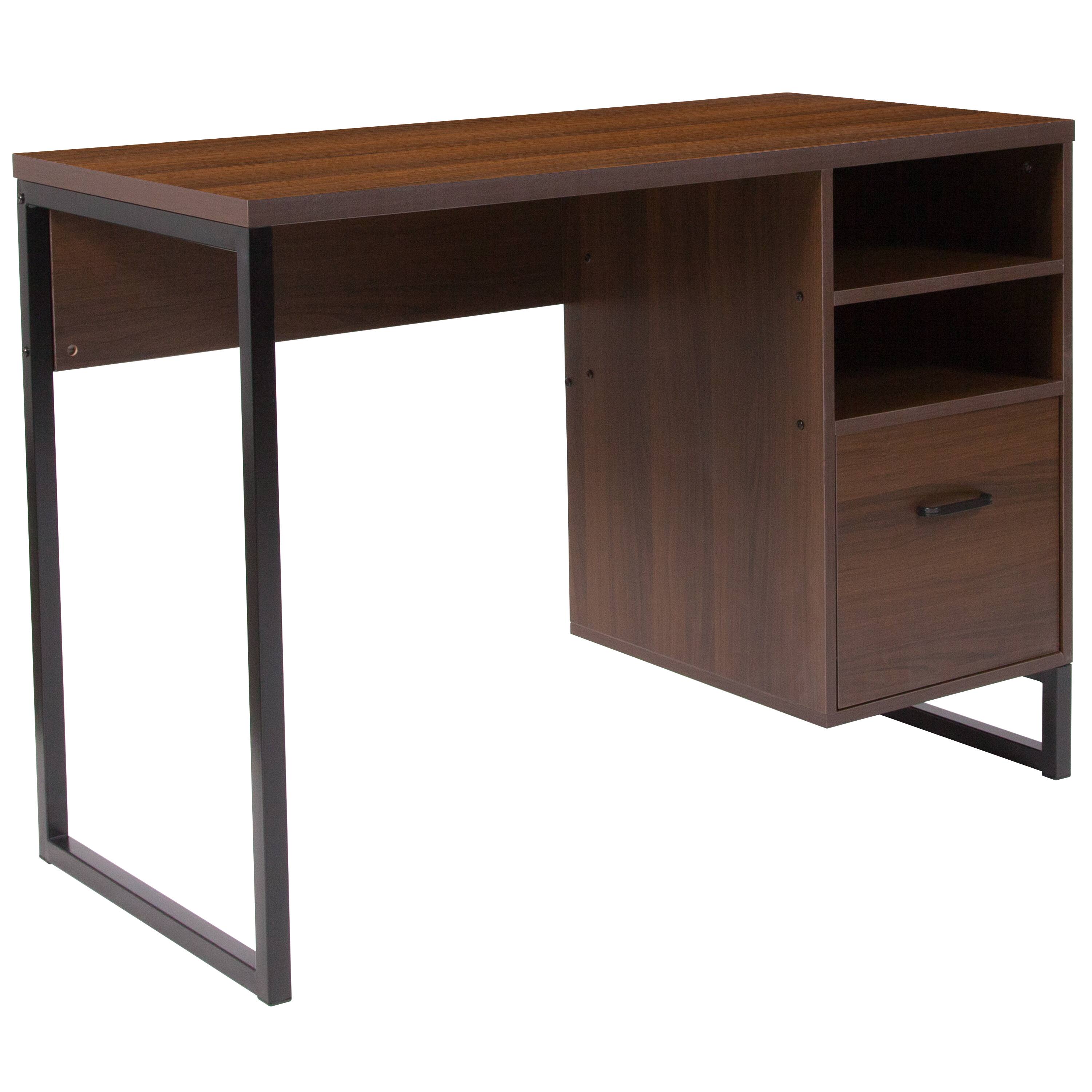 Front. Emma + Oliver - Wood Grain Finish Computer Desk with Metal Frame - Rustic.