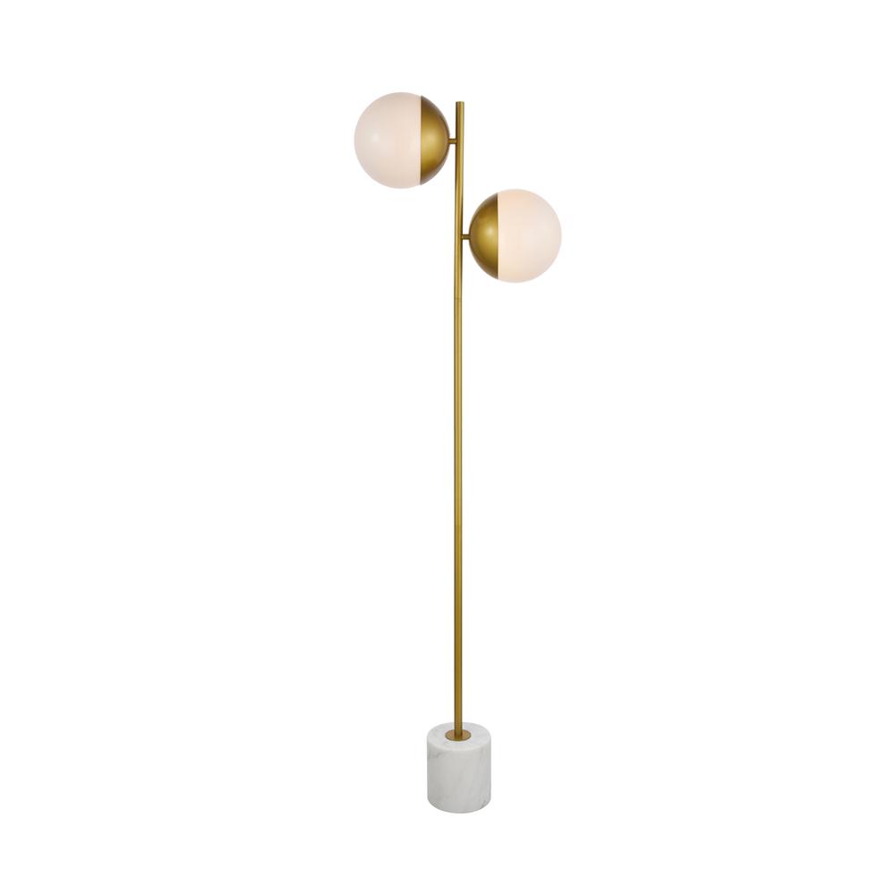 Alt View 2. Living District - Eclipse 2 Lights Brass Floor Lamp With Frosted White Glass - Brass And Frosted White.