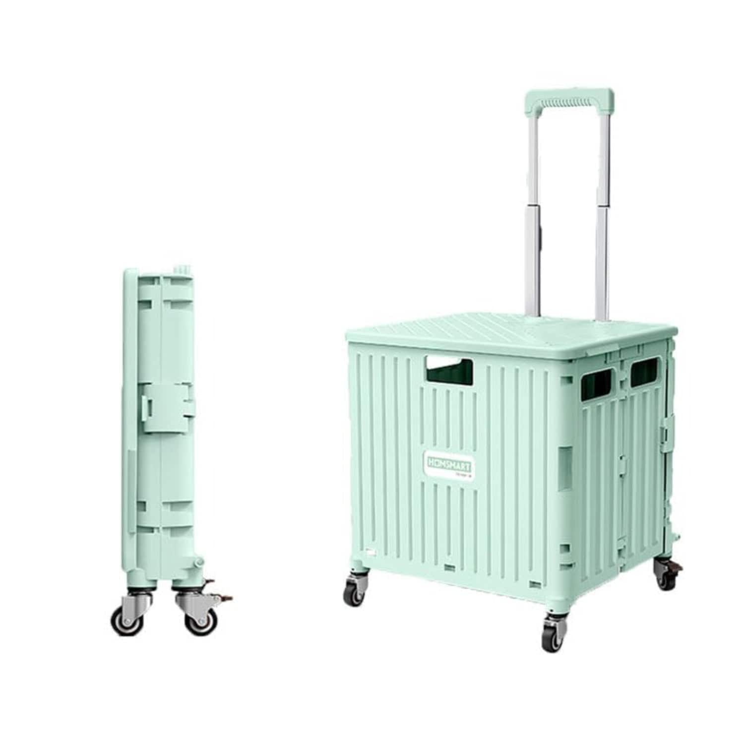 Viviendo - 65L Foldable Utility Cart - Omni-Directional Wheels & Metal Telescopic Handle, Portable Collapsible Handcart - Green