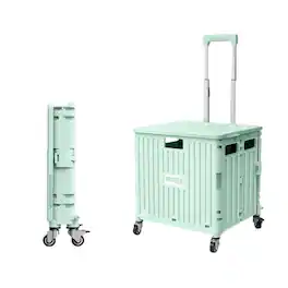 Viviendo - 65L Foldable Utility Cart - Omni-Directional Wheels & Metal Telescopic Handle, Portable Collapsible Handcart - Green