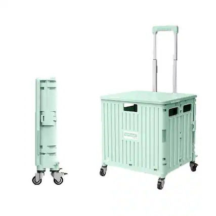 Front. Viviendo - 65L Foldable Utility Cart - Omni-Directional Wheels & Metal Telescopic Handle, Portable Collapsible Handcart - Green.