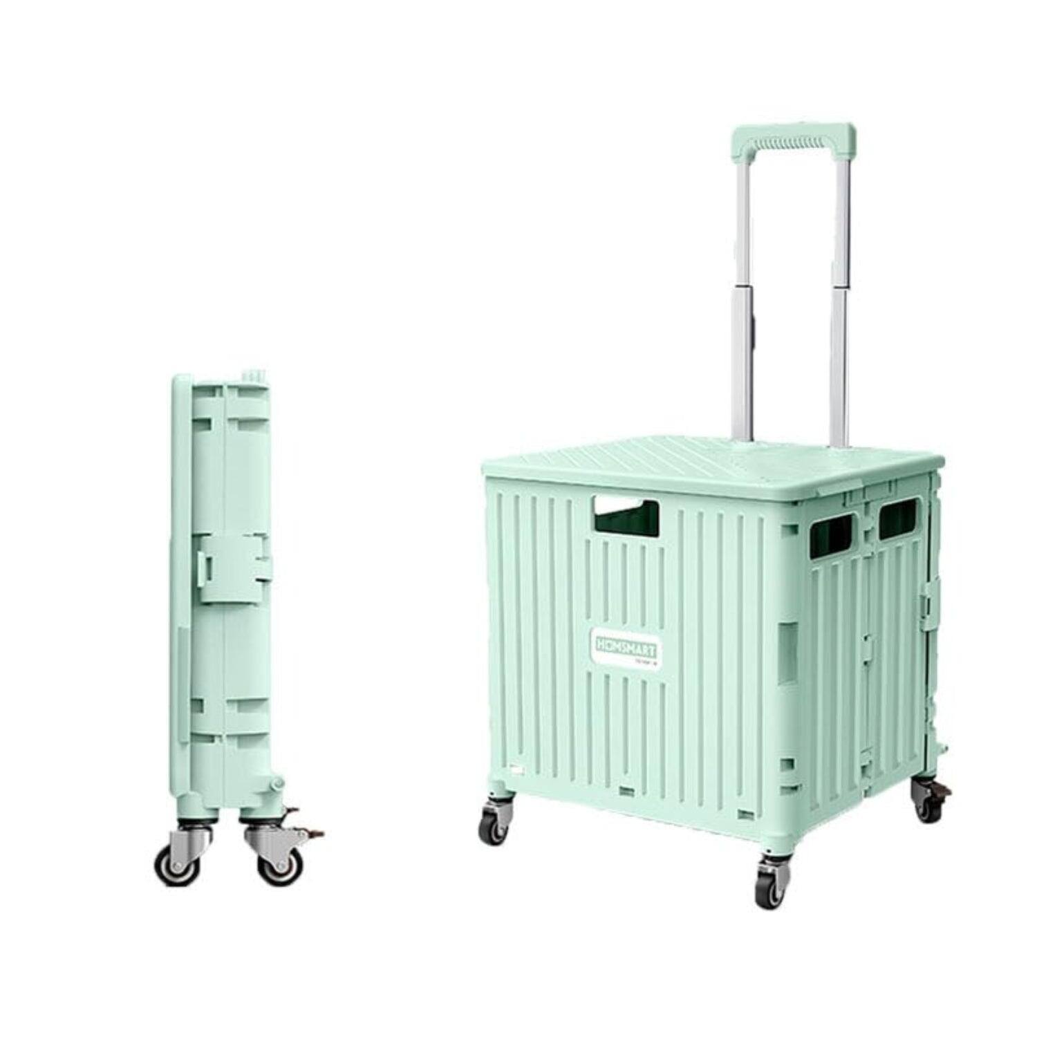 Front. Viviendo - 65L Foldable Utility Cart - Omni-Directional Wheels & Metal Telescopic Handle, Portable Collapsible Handcart - Green.