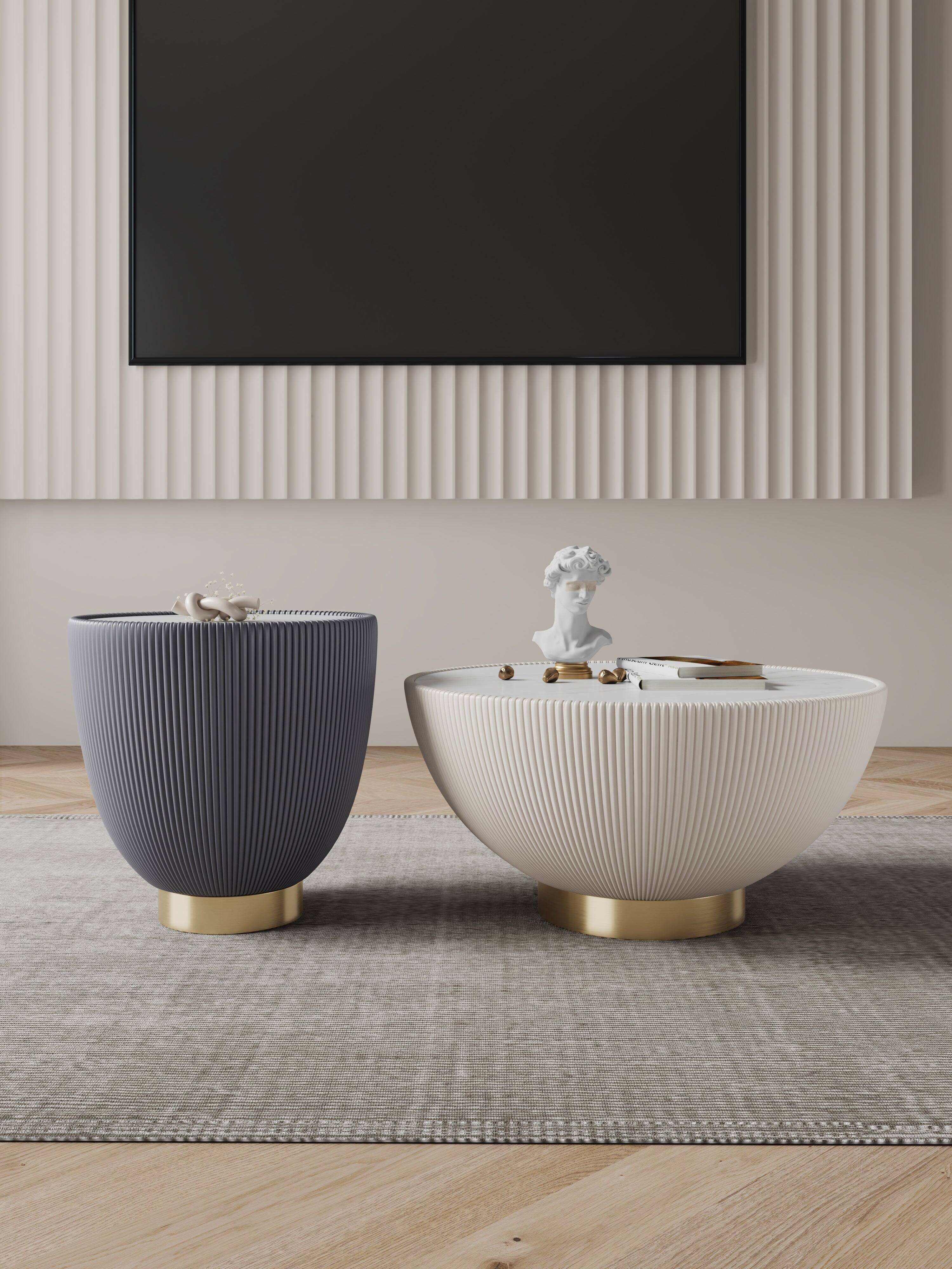 Angle. Manhattan Comfort - Anderson Modern 2-Piece Coffee Table & End Table Set - Cream and Gray.