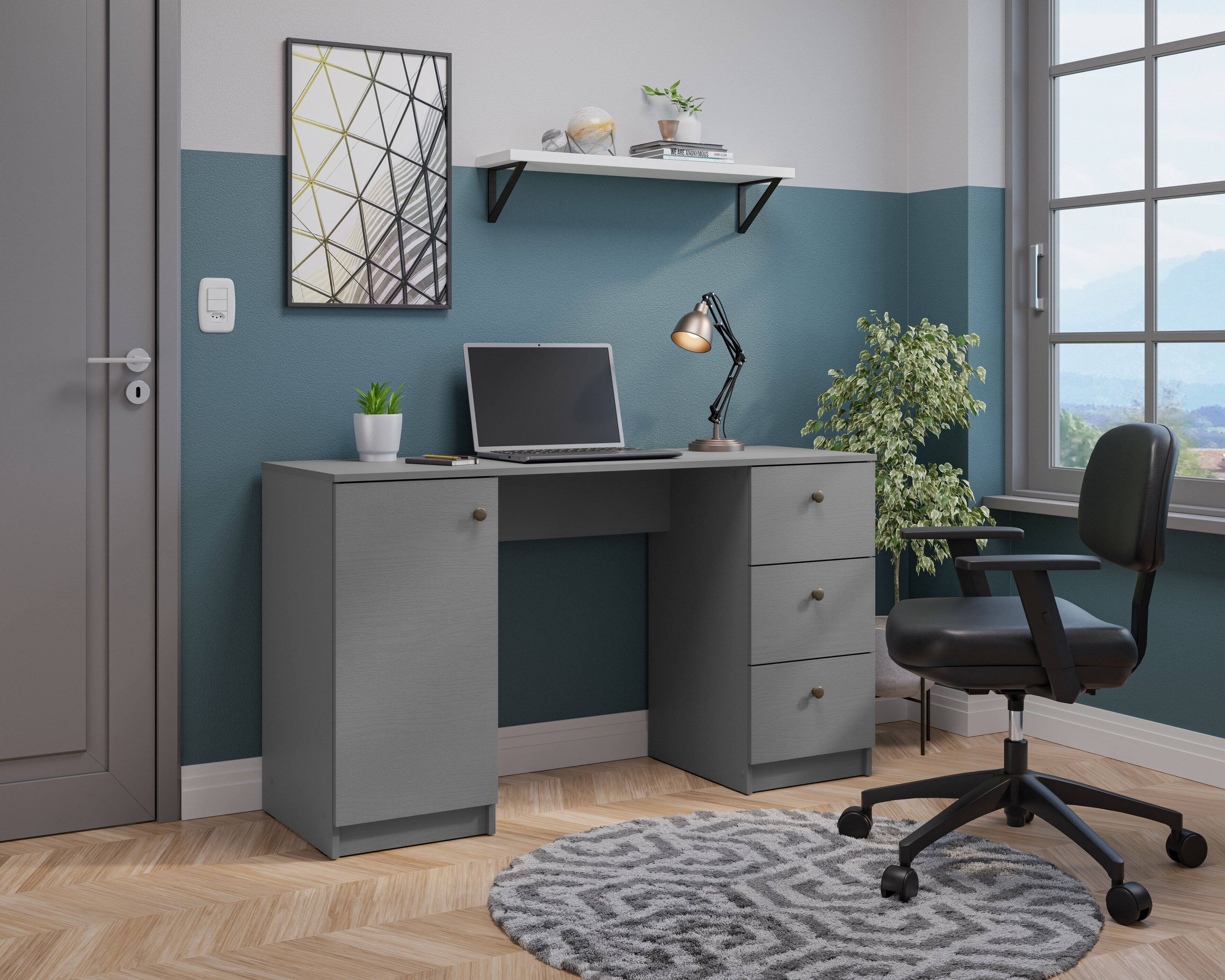 Alt View 4. Madesa - Madesa Executive Computer Writing Desk 53 Inch with 3 Drawers and 1 Door - Gray - Gray.