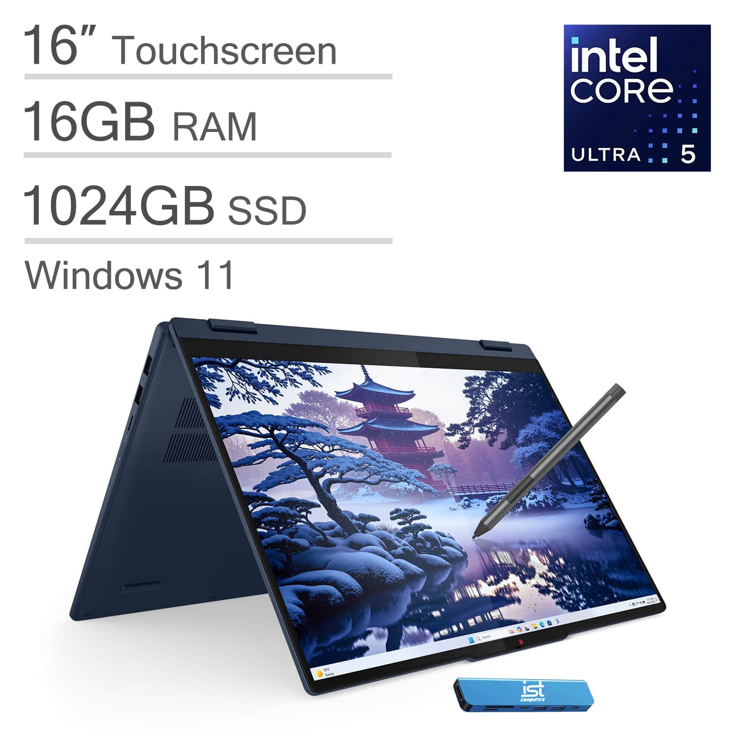 Lenovo - IdeaPad Flex 5i 16" WUXGA 2-in-1 Touch Laptop - Intel Core Ultra 5 - 16GB RAM - 1TB SSD - Digital Pen - Backlit - Win 11 - Cosmic Blue