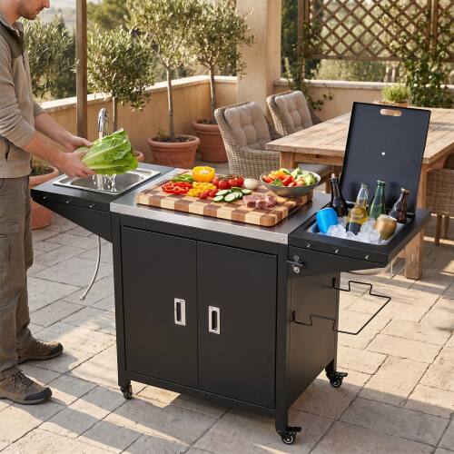 Front. Winado - Movable Rolling Grill Cart with Cold Drink Area, Sink, BBQ Prep Table, Cabinet, Bottle Opener for Outdoor Backyard Patio - Black.