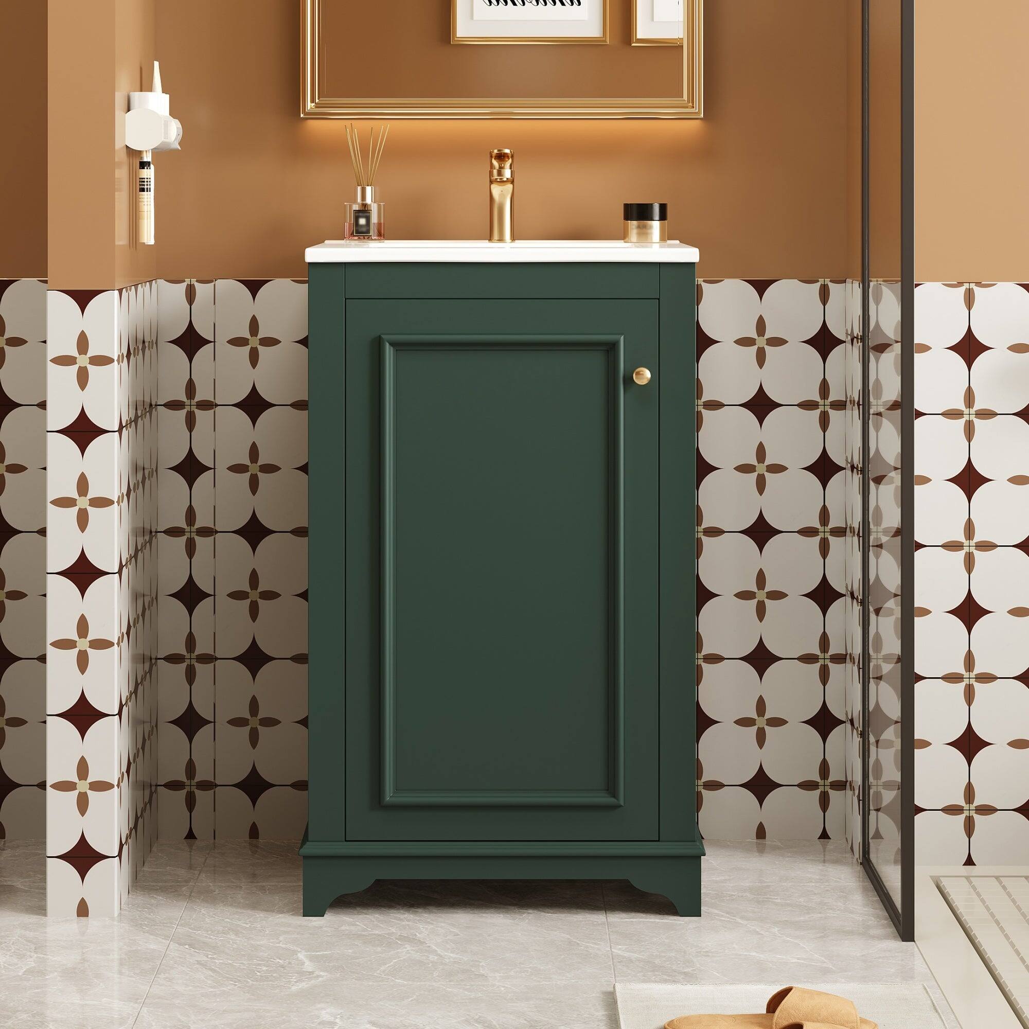 Alt View 4. Boyel Living - 20 Inch Bathroom Vanity with Ceramic Sink Solid Wood Frame Green - Green.