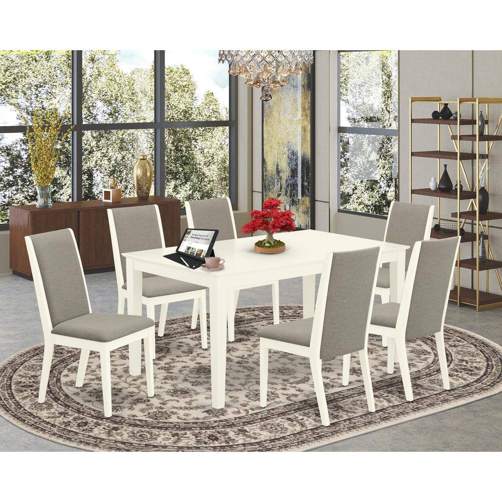 Left. East West Furniture - Dining Room Set Linen White - Brown.