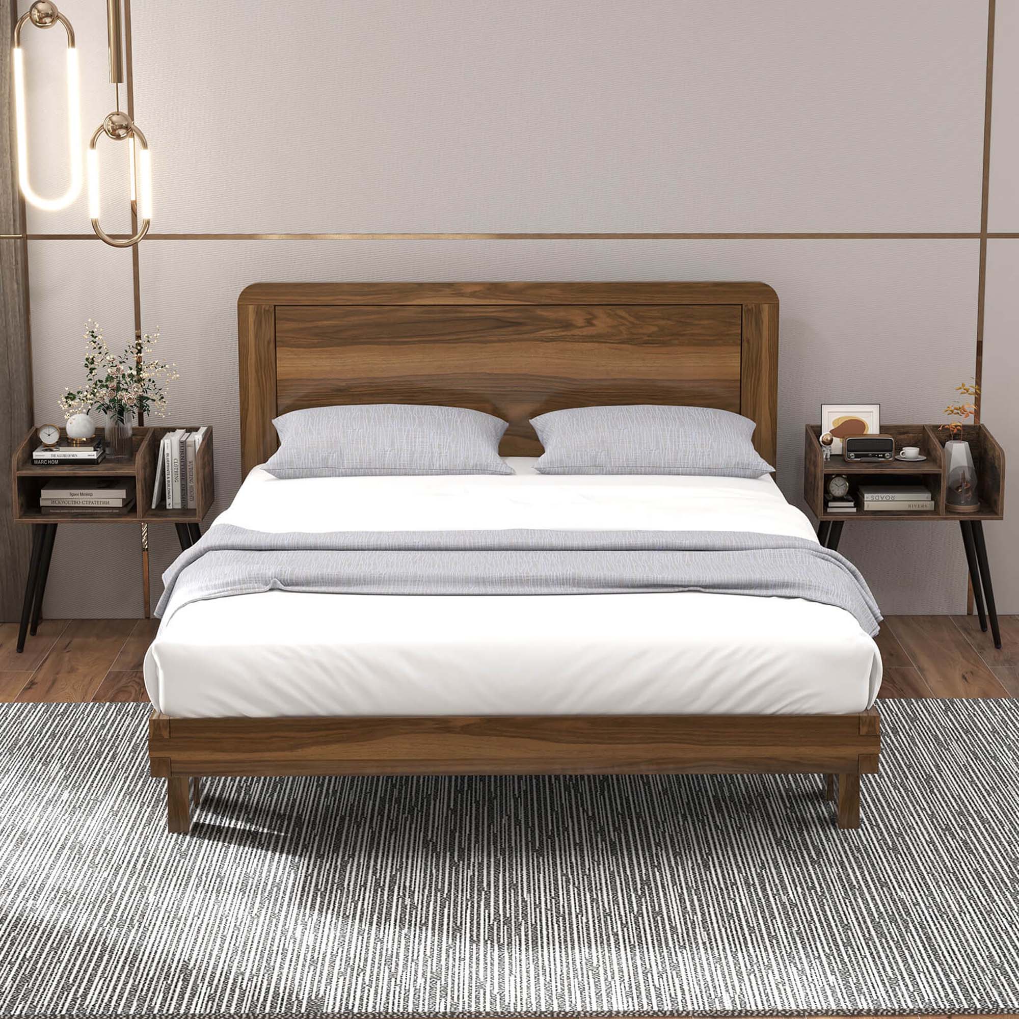 Alt View 14. Costway - Mid Century Modern End Table with Open Shelves Metal Support Legs for Bedroom - Coffee/Black.