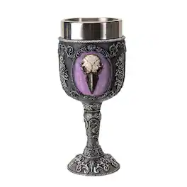Pacific Trading - Raven Skull Wine Goblet Chalice Cup Resin Body Stainless Steel Cup 8 ounce - Multicolor