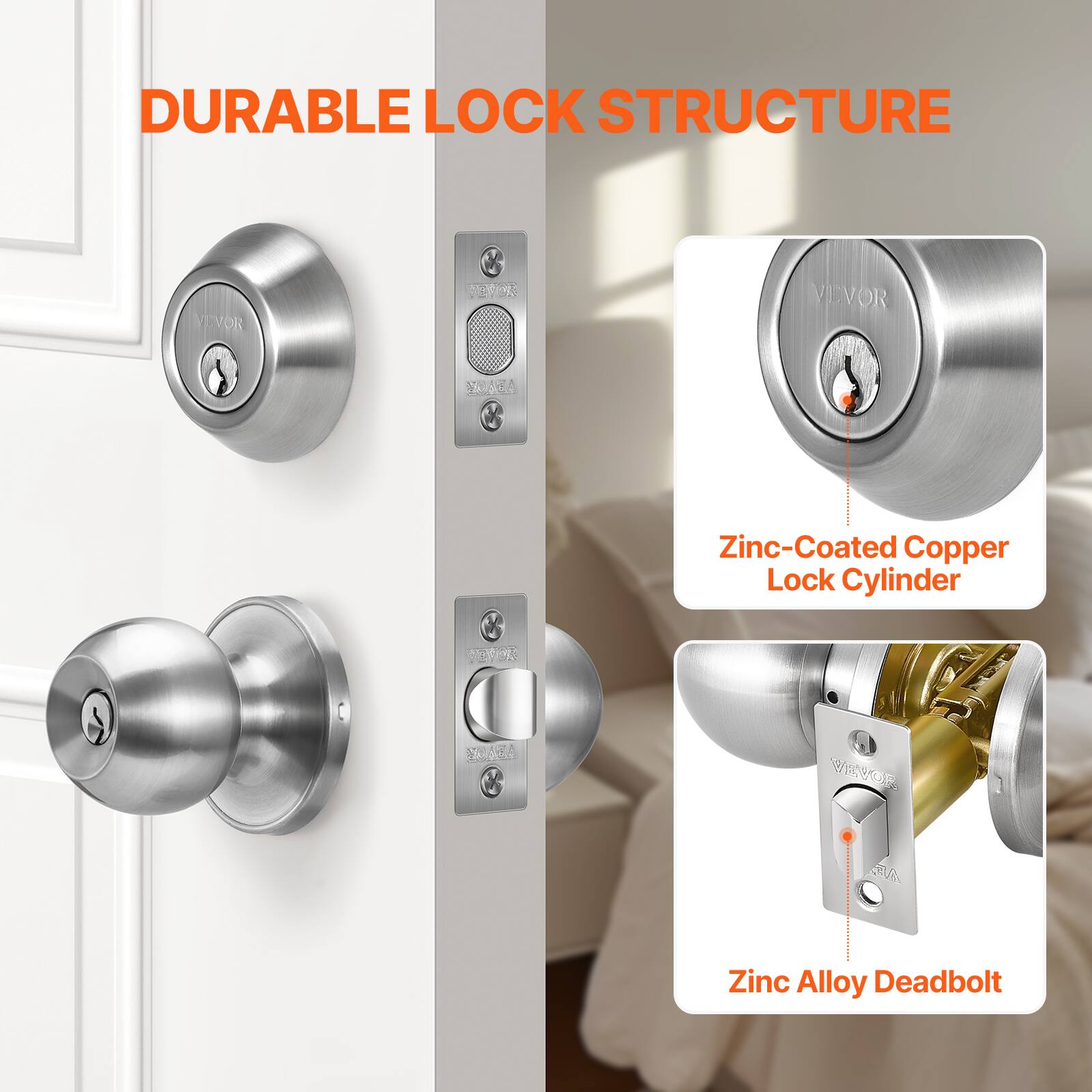 DURABLE LOCK STRUCTURE
VEVOR
VEVOR
Zinc-Coated Copper Lock Cylinder
Zinc Alloy Deadbolt