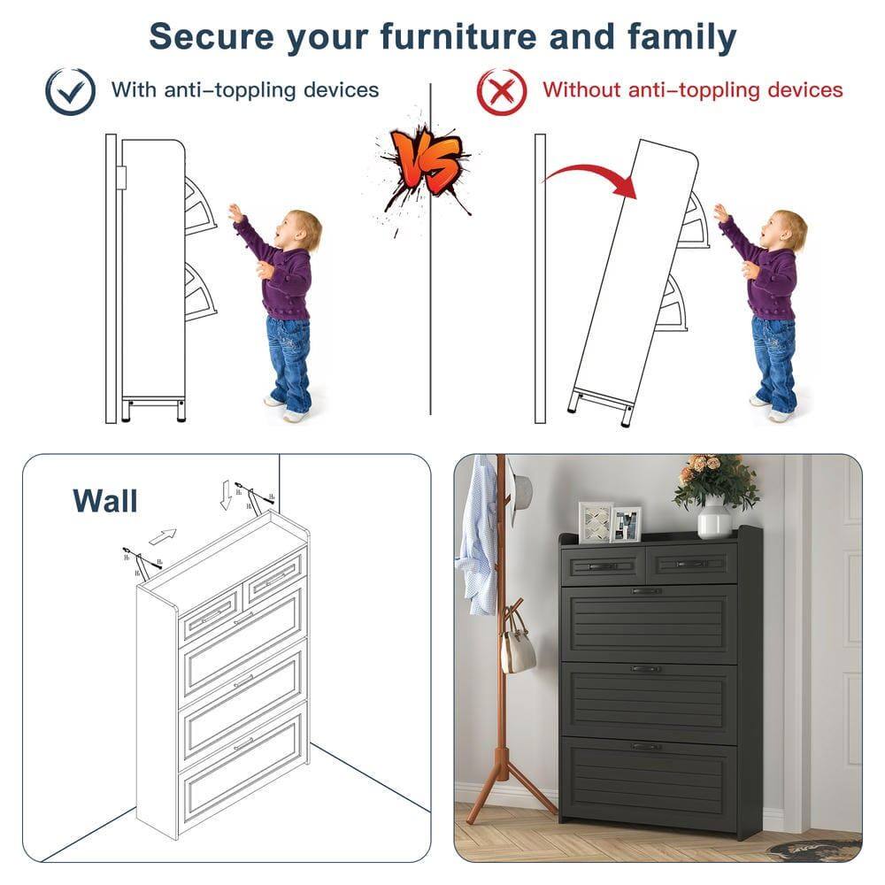 Secure your furniture and family

With anti-toppling devices

Without anti-toppling devices

Wall
