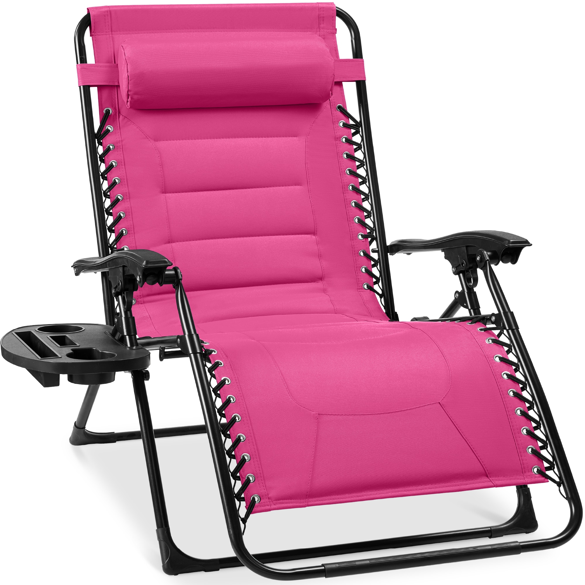 Front. Best Choice Products - Best Choice Products Oversized Padded Zero Gravity Chair, Folding Outdoor Patio Recliner w/ Side Tray - Hot Pink - Hot Pink.