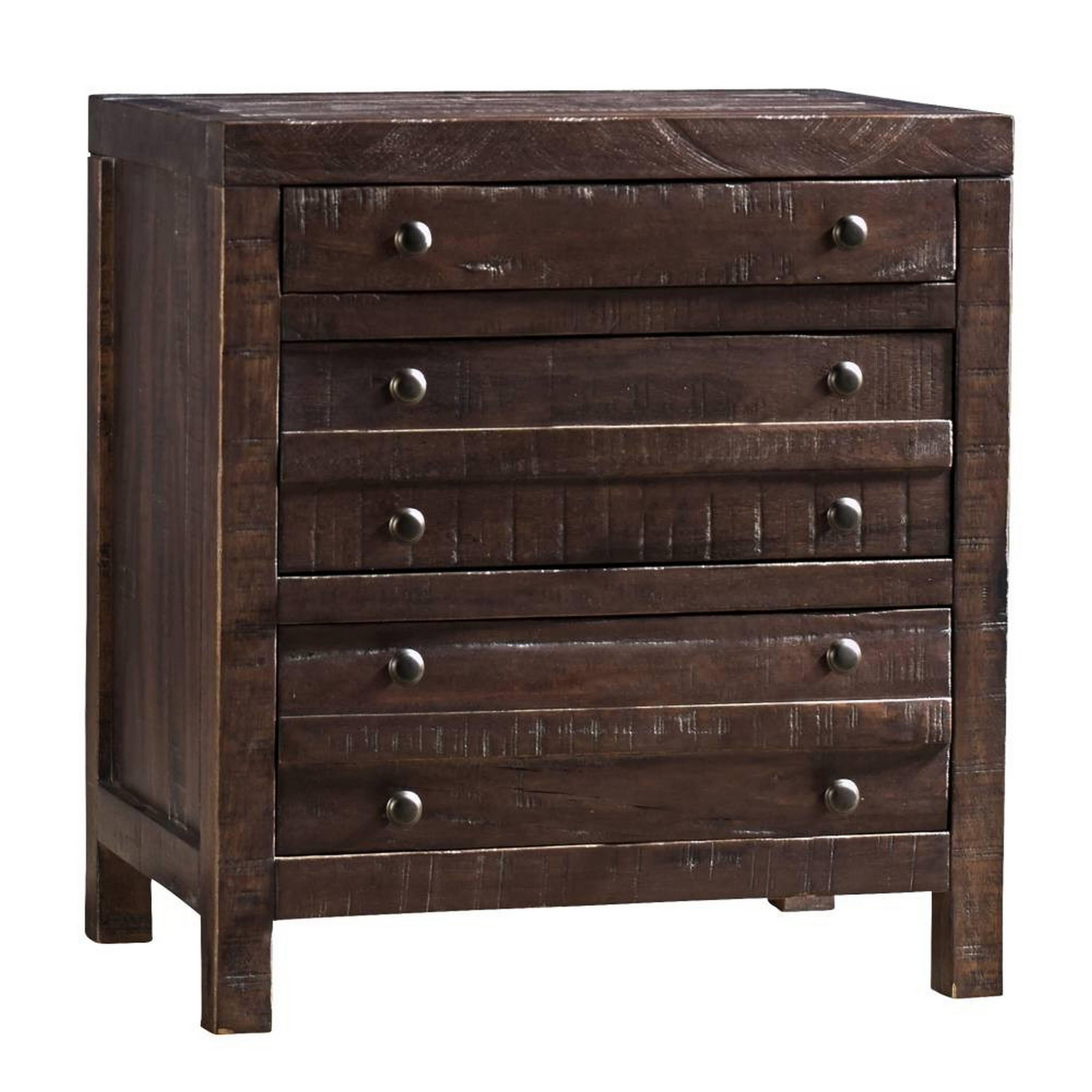 Front. Manhattan Lane - Wooden Nightstand with Three Drawers - Brown.