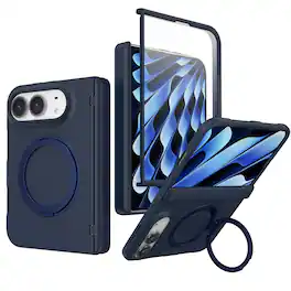 Dteck - Magnetic Case for Apple iPhone Duo with Screen Protector , 360° Rotating Kickstand Shockproof Hinge Cover - Darkblue
