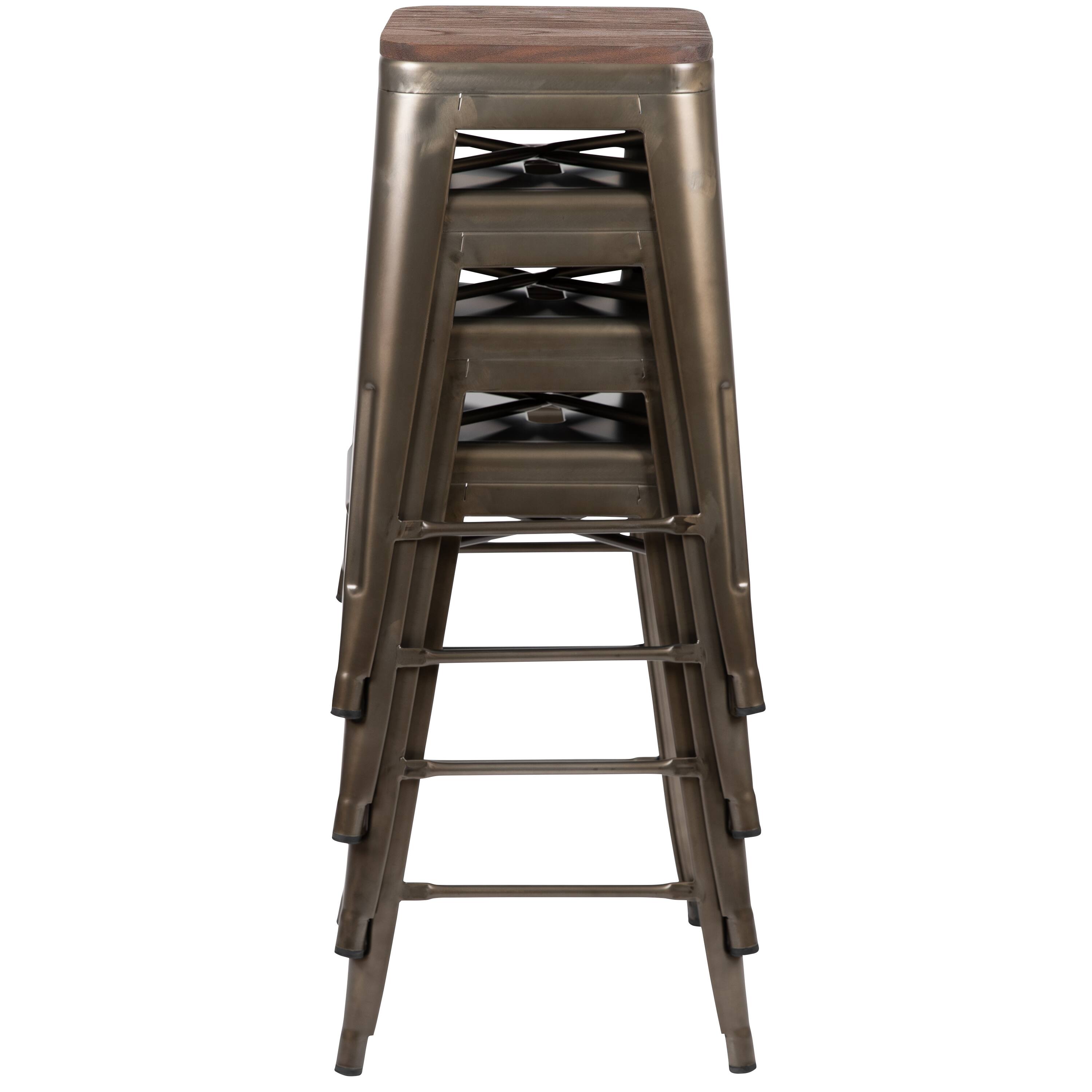 Alt View 10. Emma + Oliver - 24" High Metal Counter-Height, Indoor Bar Stool with Wood Seat - Stackable Set of 4 - Gun Metal.