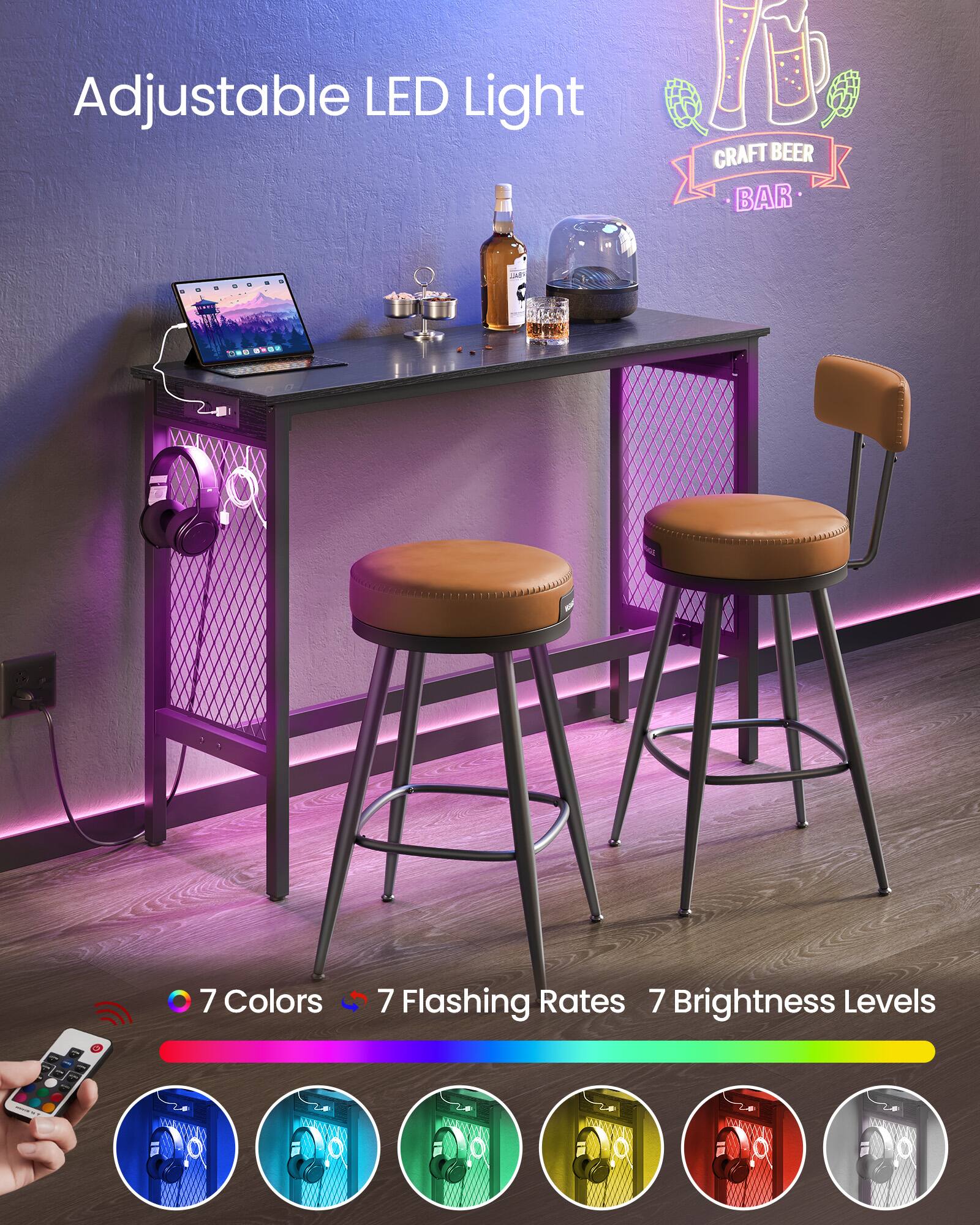 Adjustable LED Light  
CRAFT BEER BAR  

7 Colors  
7 Flashing Rates  
7 Brightness Levels