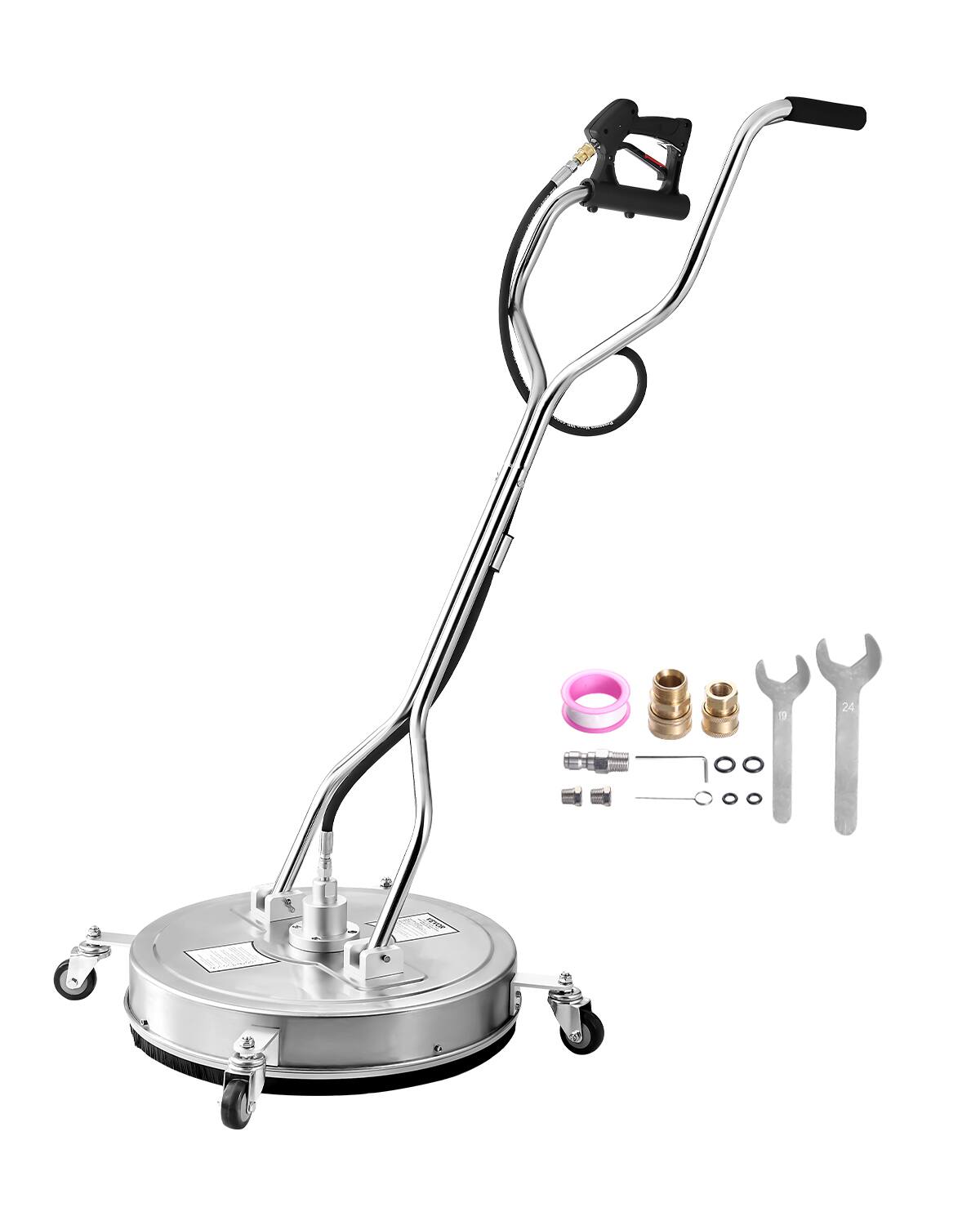 VEVOR - 22" Pressure Washer Surface Cleaner, Stainless Steel Pressure Washer Attachments with 4 Wheels, 4500 Max PSI - Silver