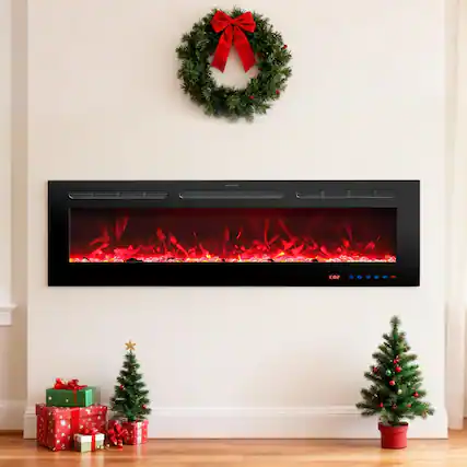 Front. Ihomeadore - 72" Electric Wall-Mounted Recessed Fireplace Insert with Remote, Adjustable Flame Color & Speed - Black.