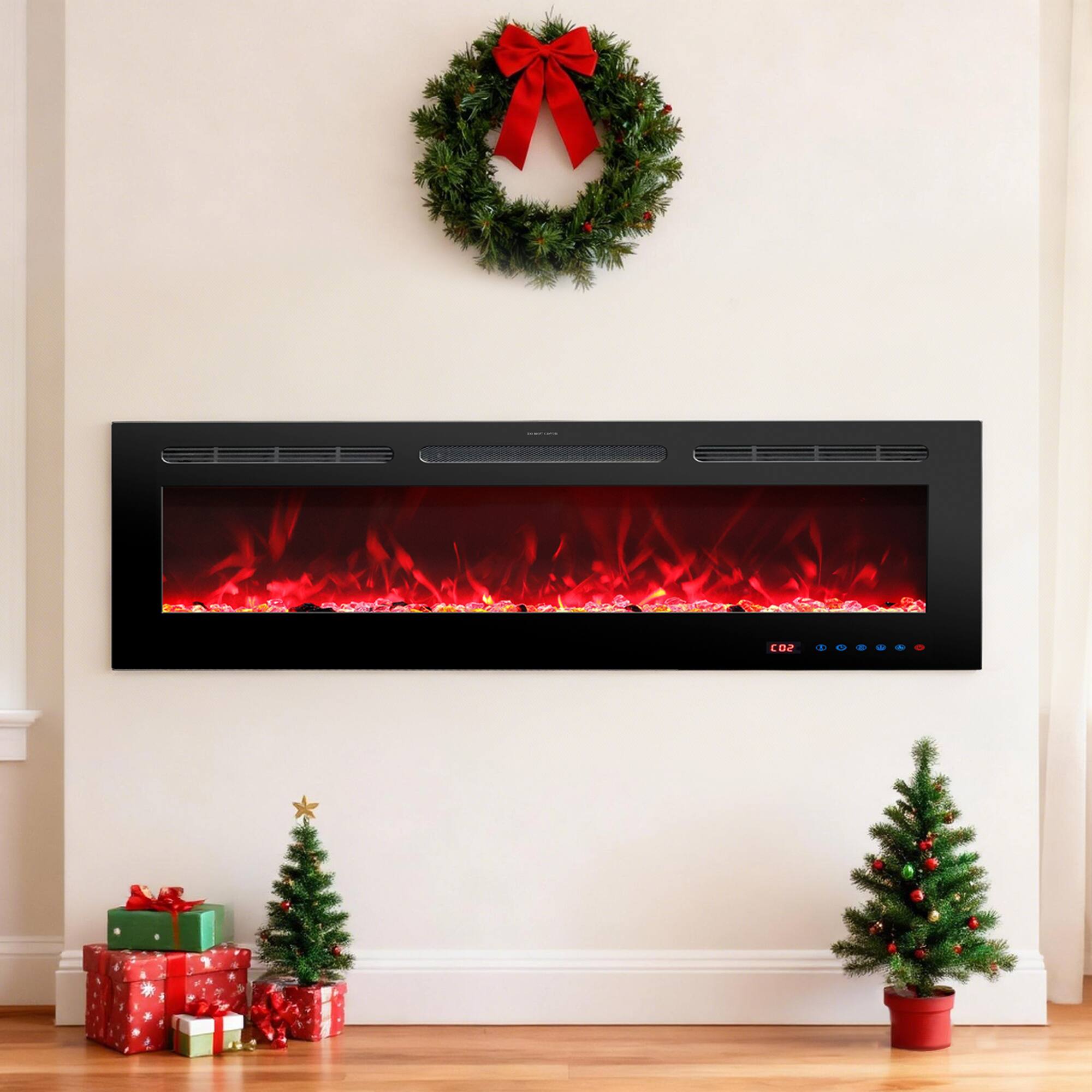 Front. Ihomeadore - 72" Electric Wall-Mounted Recessed Fireplace Insert with Remote, Adjustable Flame Color & Speed - Black.