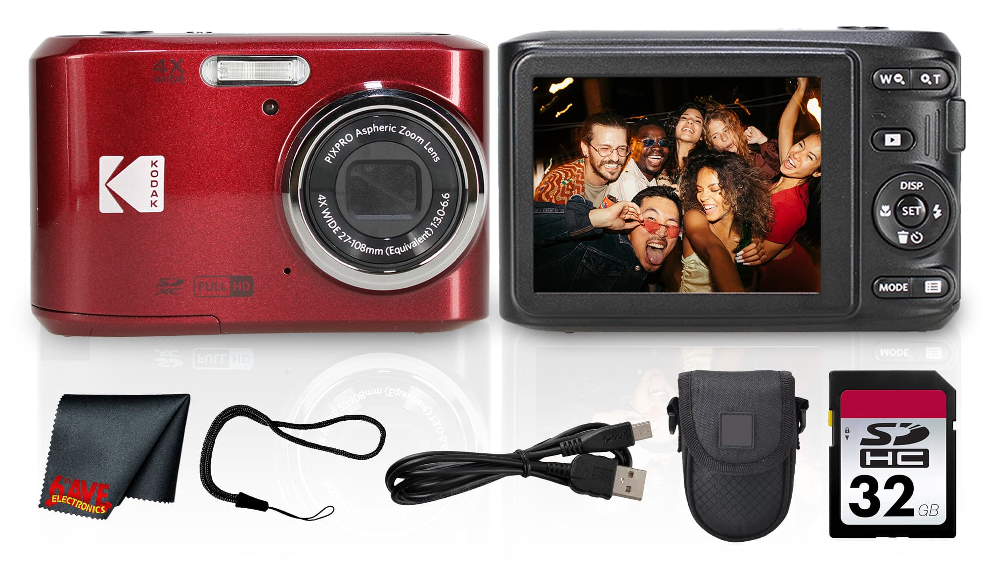 Kodak - PIXPRO FZ45 Digital Camera (Red)  (FZ45RD) + 32GB Card + Camera Case + Cleaning Cloth