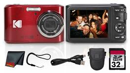 Kodak - PIXPRO FZ45 Digital Camera (Red) (FZ45RD) + 32GB Card + Camera Case + Cleaning Cloth