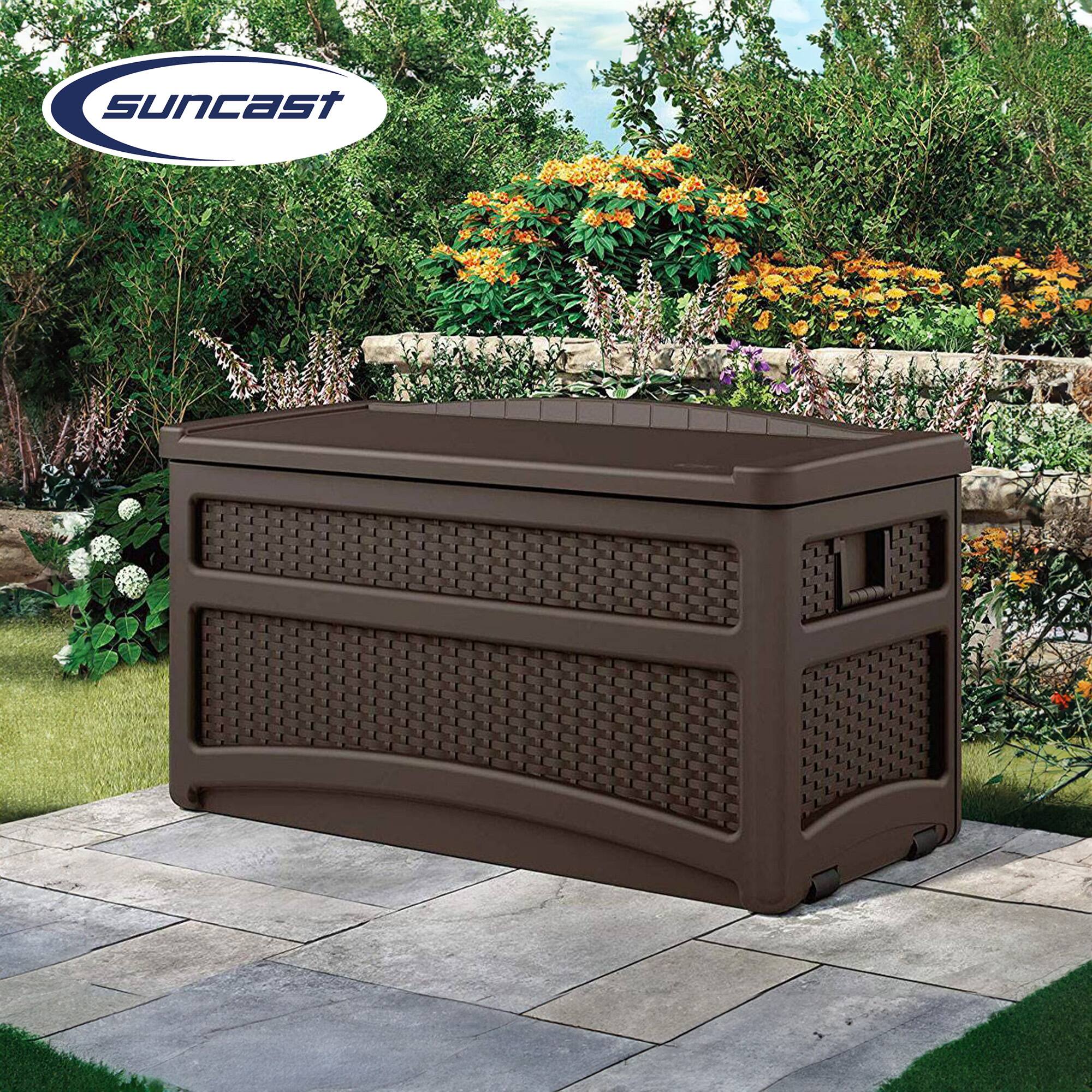 Alt View 2. Suncast - Suncast Outdoor 73 Gallon Patio Storage Chest with Handles and Seat, Java (2 Pk) - Mocha.