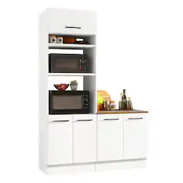 Madesa - Hazel Kitchen Storage Set with Pantry Cabinet and Base Cabinet 59"L - White