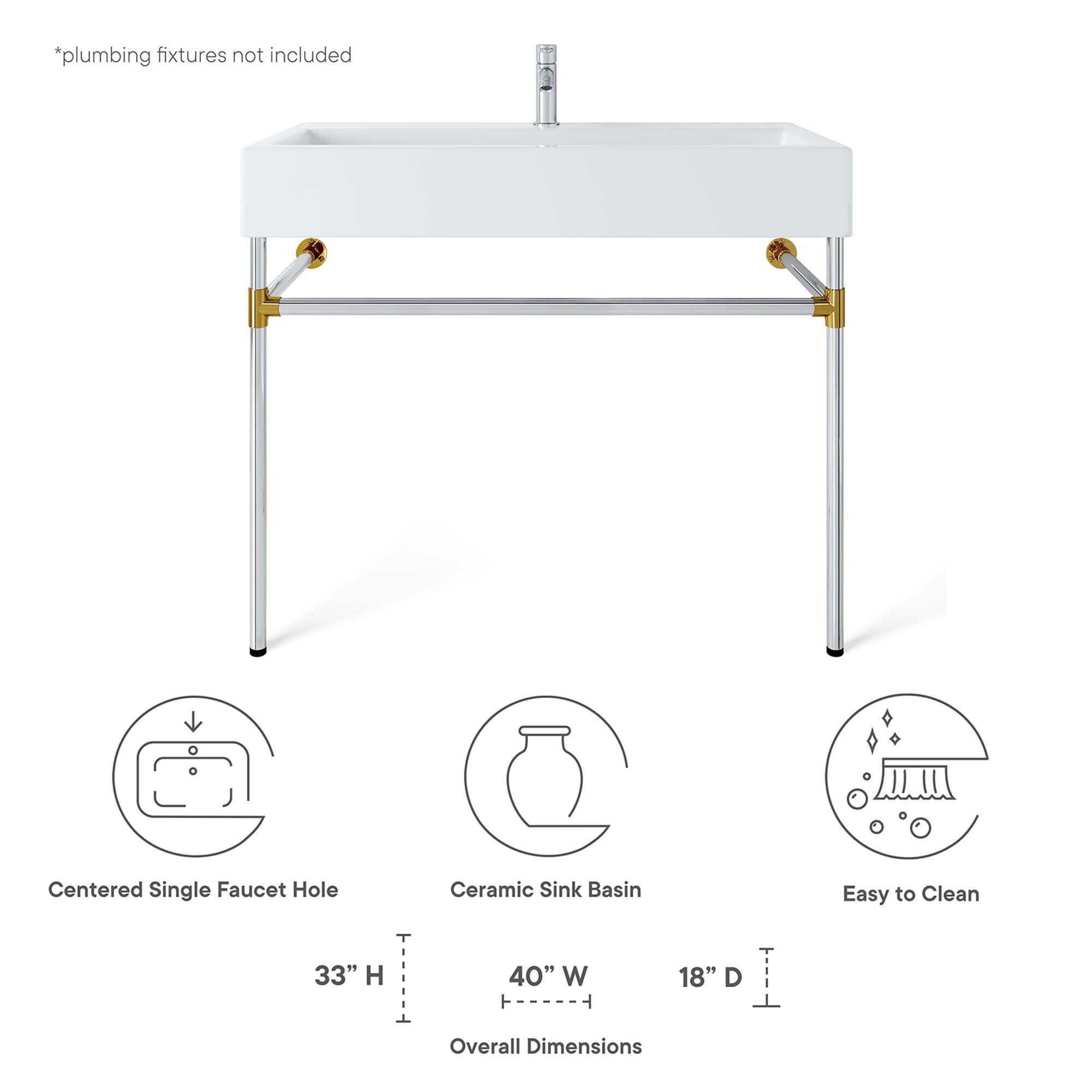 *plumbing fixtures not included  
Centered Single Faucet Hole  
Ceramic Sink Basin  
Easy to Clean  

33" H  
40" W  
18" D  

Overall Dimensions