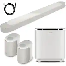 Front. Bose - Bose Home Theater Set Bundle with 1 Lifestyle Ultra Soundbar, 2 Ultra Speakers, & 1 Subwoofer, Aux Cable (White) - White.