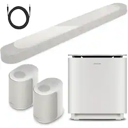 Bose - Home Theater Set Bundle with 1 Lifestyle Ultra Soundbar, 2 Ultra Speakers, & 1 Subwoofer, Aux Cable - White