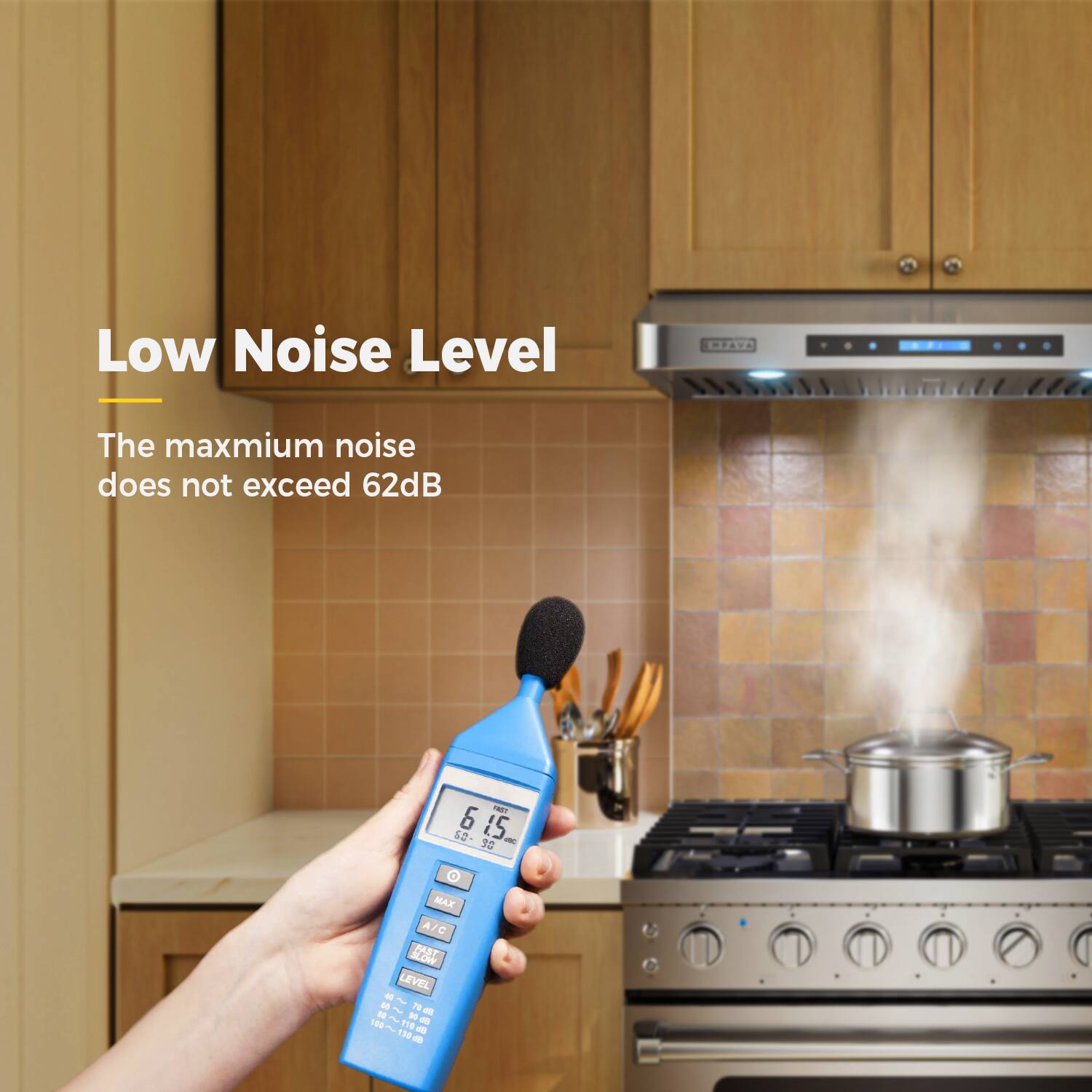Low Noise Level - The maximum noise does not exceed 62dB - 6 15 52- 95 - O MAX A - A/C SLOW PAST. LEVEL - I - ~ PE 1 10 - 180~ ~ 110 - 150 dB.