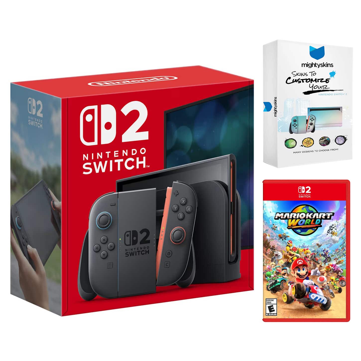 Switch 2 Video Game Console with Mario Kart World and MightySkins Code Bundle - Nintendo Switch 2