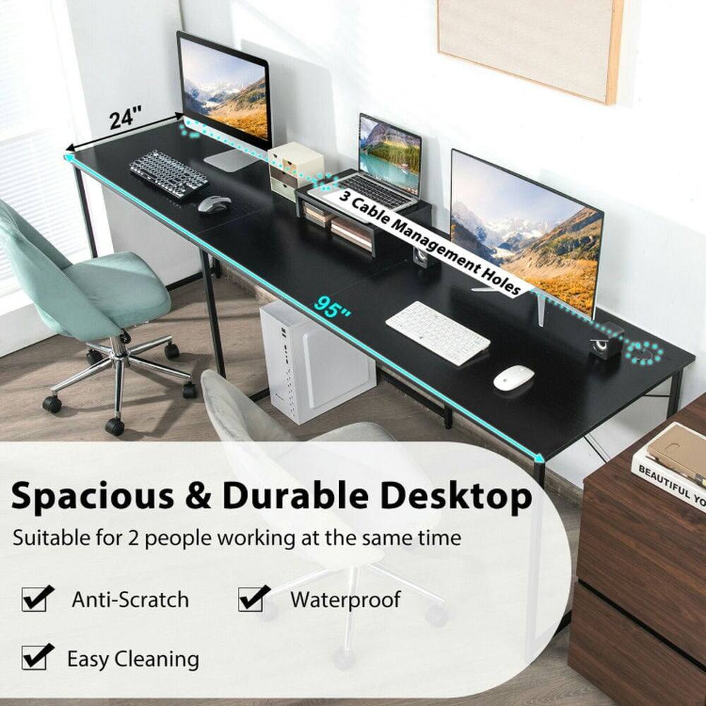 24" 3 Cable Management Holes  
95" Spacious & Durable Desktop  
Suitable for 2 people working at the same time  
BEAUTIFUL YC  
Anti-Scratch  
Waterproof  
Easy Cleaning