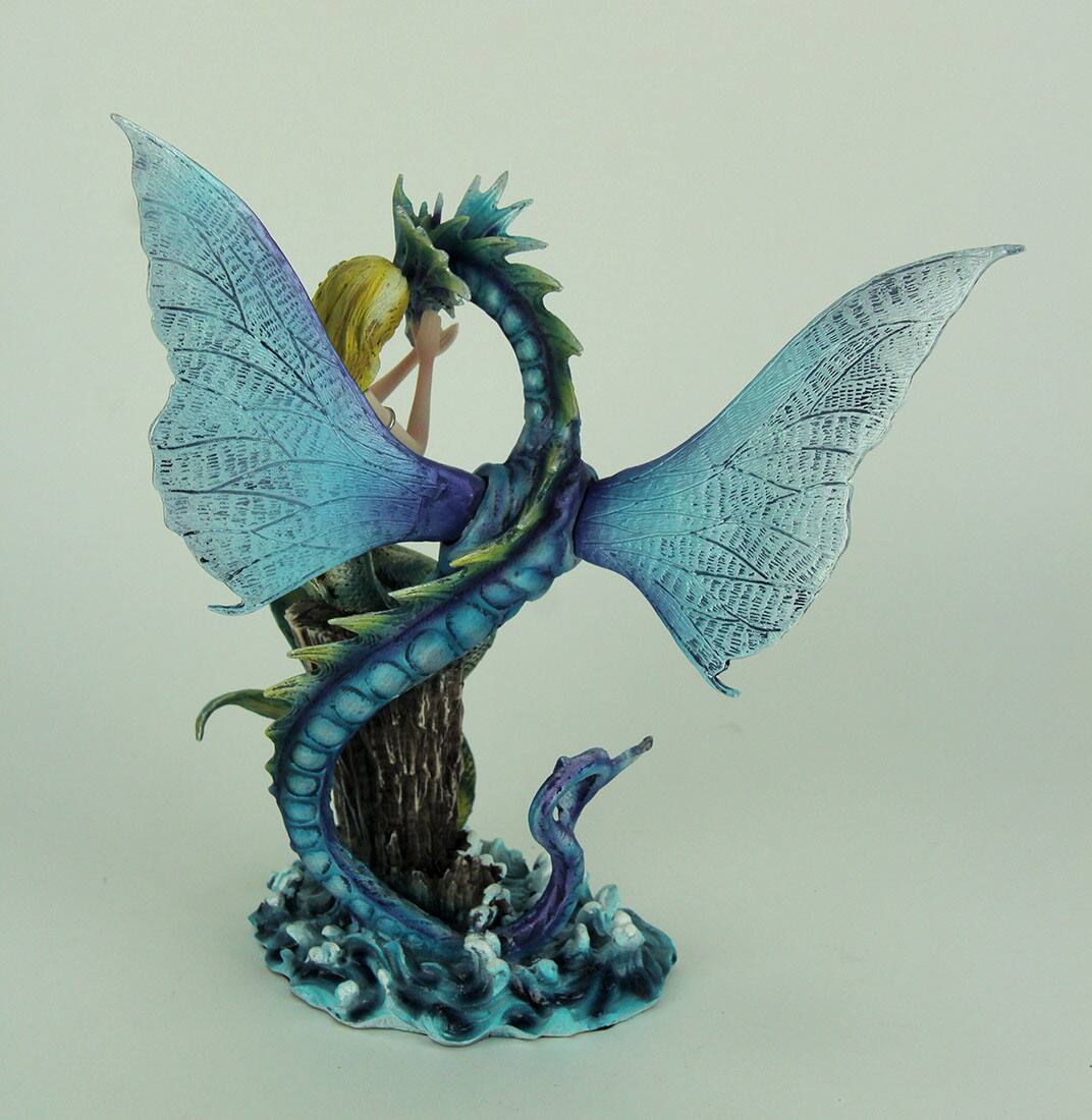 Alt View 2. Everspring Import Co. - Mermaid Sitting with Blue Sea Dragon Statue - Blue.