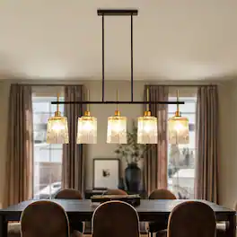 Loheer - Five Light Linear Chandelier With Water Ripple Glass for Dining Room or Kitchen Island