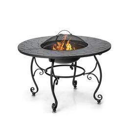 Mondawe - 35.5 Feet Patio Fire Pit Dining Table With Cooking BBQ Grate - Black