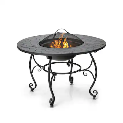 Front. Mondawe - 35.5 Feet Patio Fire Pit Dining Table With Cooking BBQ Grate - Black.