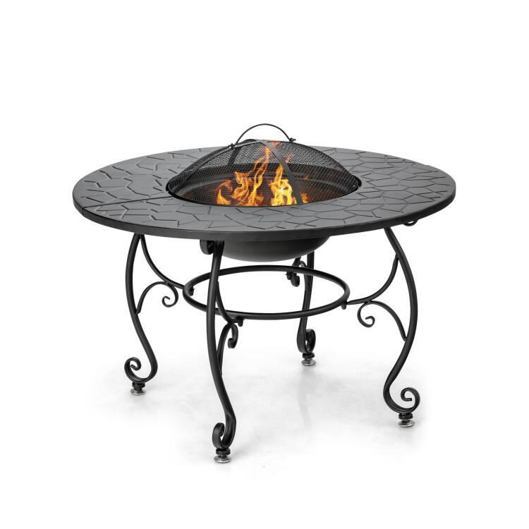 Front. Mondawe - 35.5 Feet Patio Fire Pit Dining Table With Cooking BBQ Grate - Black.