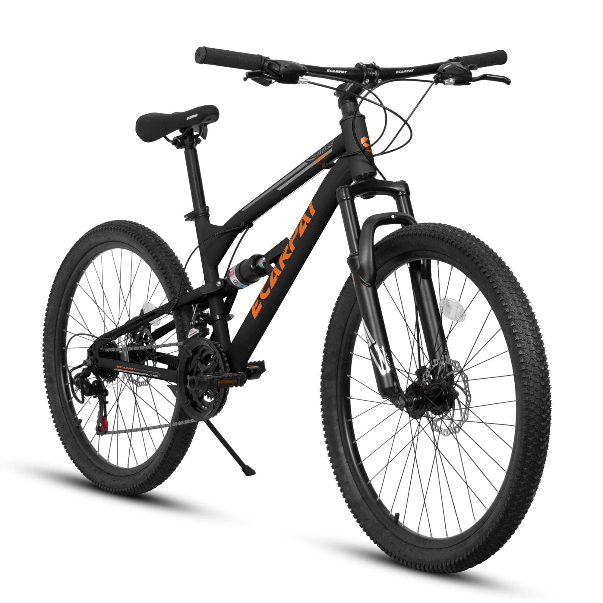 BreeBe - 26 Inch Steel Frame Shock Fork Plus Shock Absorber 21-speed Unisex Mountain Bike - Black + Orange