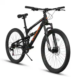 BreeBe - 26 Inch Steel Frame Shock Fork Plus Shock Absorber 21-speed Unisex Mountain Bike - Black + Orange