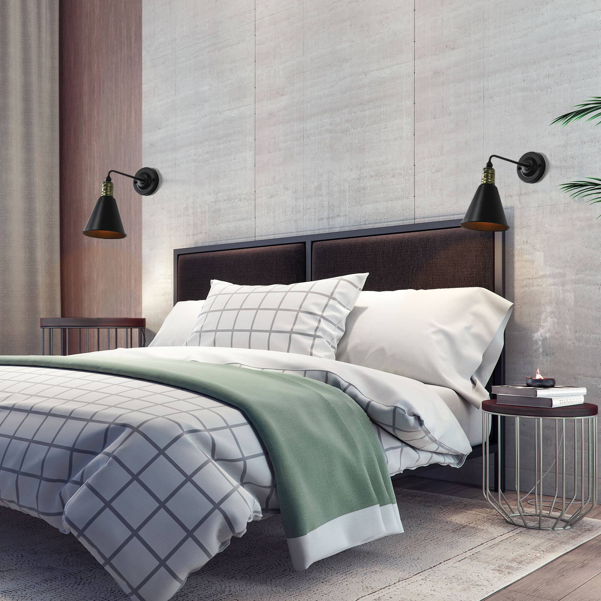 Alt View 1. Oumilen - Industrial Wall Sconce with Metal Cone Shade Black Finish Hardwired E26 Base.