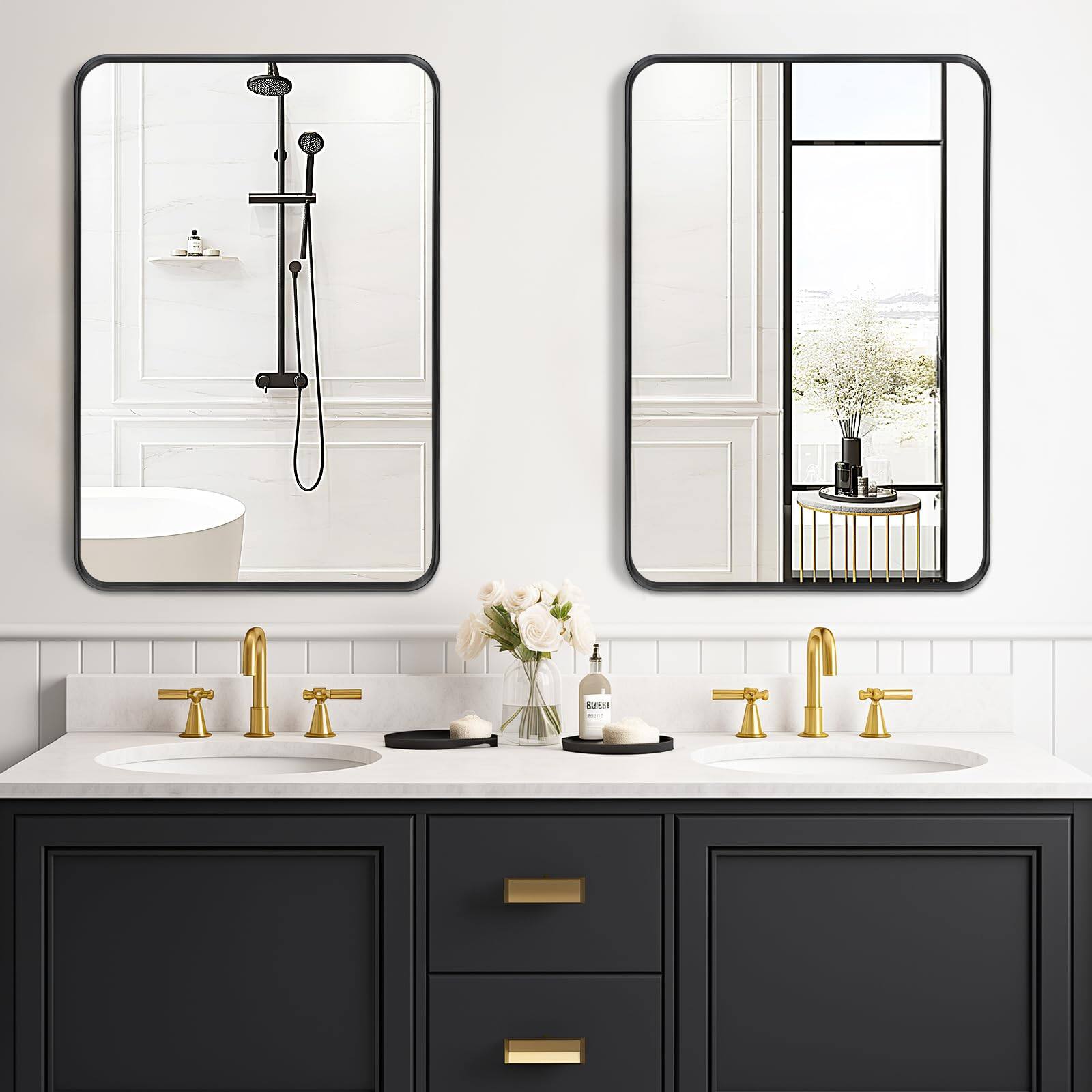 Alt View 1. Cedar Assembly - Bathroom Mirrors Over Sink - Matte Framed Wall Mounted Rectangle Vanity Mirror Metal Frame For Double Far... - Black-24"L x 24"W.
